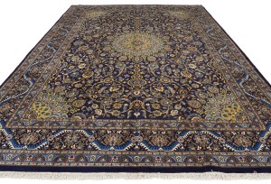 Vintage Dark Navy Traditional 10X13 Kashmar Persian Oriental Rug