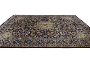 Vintage Dark Navy Traditional 10X13 Kashmar Persian Oriental Rug