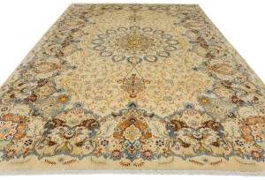 Semi Antique Beige Traditional 9X13 Kashan Persian Oriental Rug