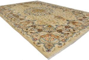 Semi Antique Beige Traditional 9X13 Kashan Persian Oriental Rug