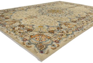 Semi Antique Beige Traditional 9X13 Kashan Persian Oriental Rug