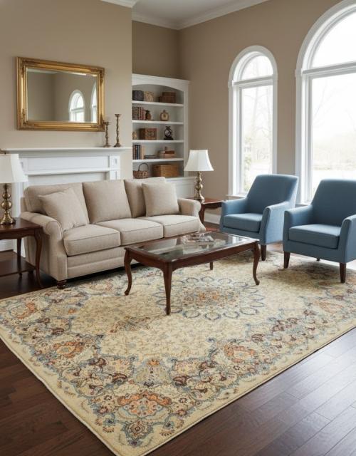 Semi Antique Beige Traditional 9X13 Kashan Persian Rug