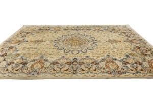 Semi Antique Beige Traditional 9X13 Kashan Persian Oriental Rug