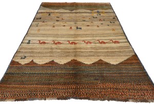 Vintage Beige Brown Tribal 5'6X8'7 Gabbeh Persian Rug