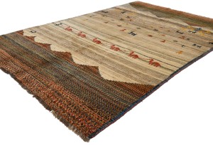 Vintage Beige Brown Tribal 5'6X8'7 Gabbeh Persian Rug