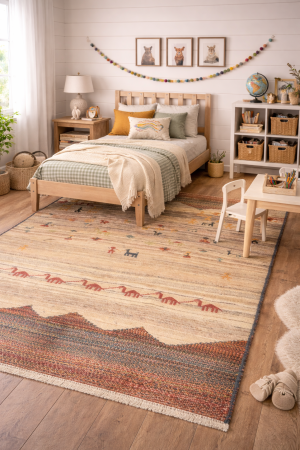 Vintage Beige Brown Tribal 5'6X8'7 Gabbeh Persian Rug