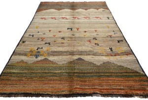 Vintage Beige Brown Tribal 5'6X8'7 Gabbeh Persian Rug