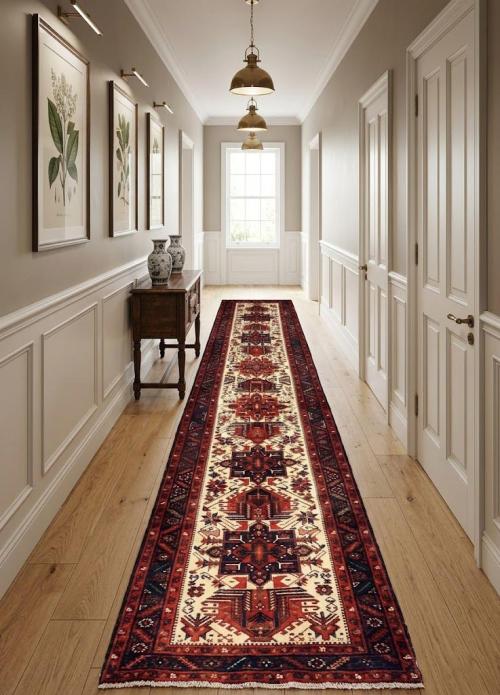 Vintage Cream Tribal 3X15 Karajeh Persian Runner Rug