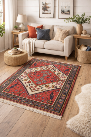 Vintage Tribal Cream 3'4X4'8 Hamedan Persian Rug