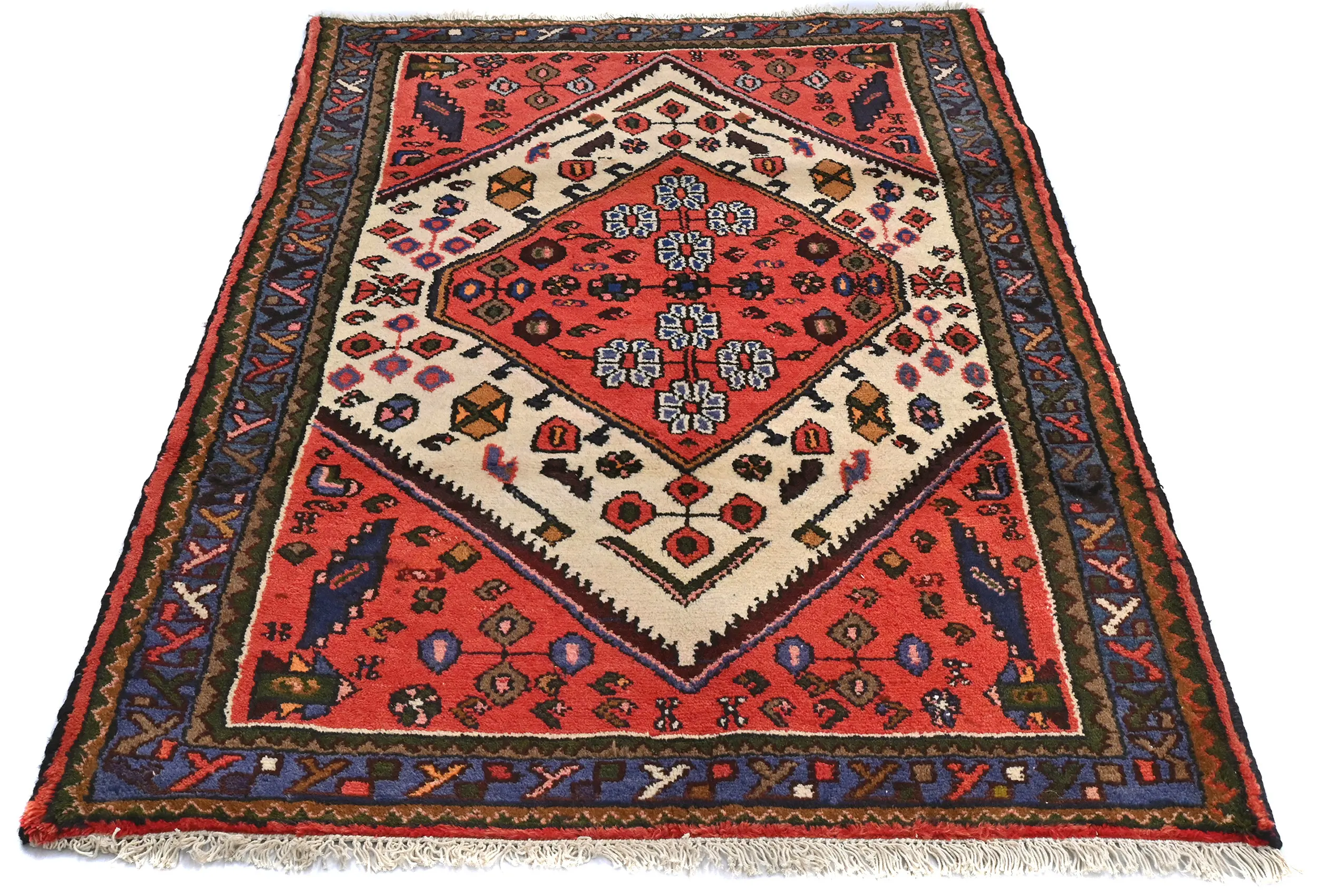 Vintage Tribal Cream 3'4X4'8 Hamedan Persian Rug