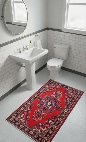 Vintage Red Classic Traditional 2'2X3'8 Kashan Persian Rug