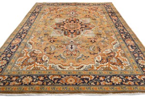 Golden Beige Vintage Floral Traditional 8X11 Heriz Persian Oriental Rug