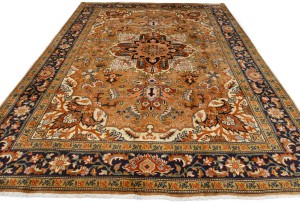 Golden Beige Vintage Floral Traditional 8X11 Heriz Persian Oriental Rug