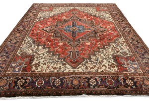 Vintage Red Geometric 7X9 Heriz Persian Rug