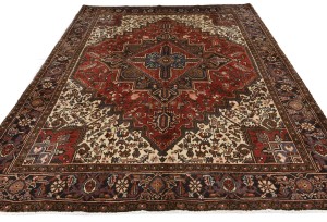 Vintage Red Geometric 7X9 Heriz Persian Rug