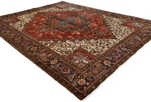 Vintage Red Geometric 7X9 Heriz Persian Rug