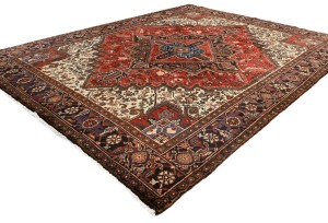 Vintage Red Geometric 7X9 Heriz Persian Rug