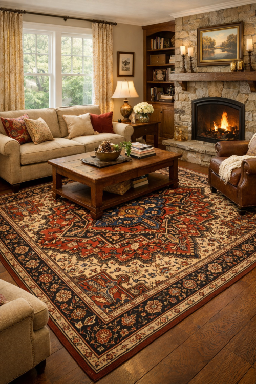 Vintage Red Geometric 7X9 Heriz Persian Rug