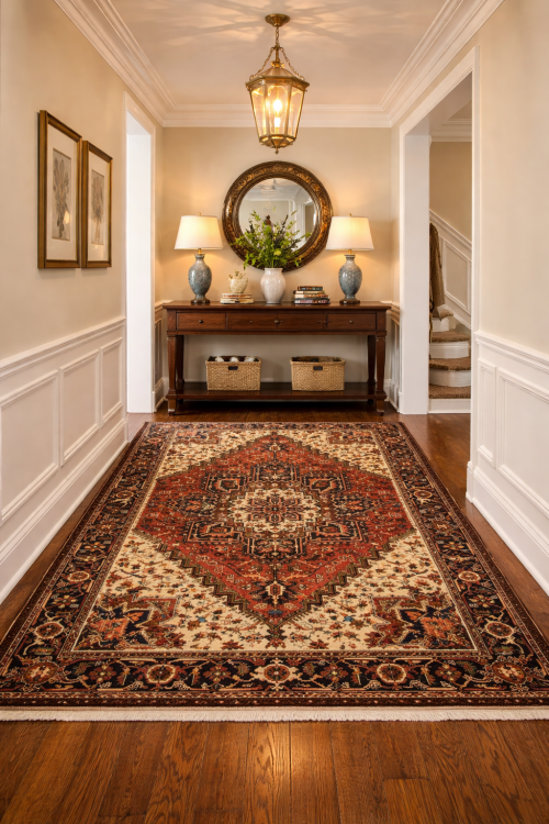 6'10 x 9'9 Hand Knotted Heriz Geometric Persian Wool Rug