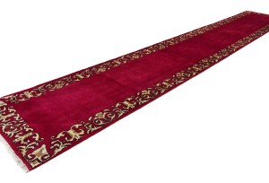 Vintage Fuchsia Rose Classic 2'7X15'4 Tabriz Persian Runner Rug