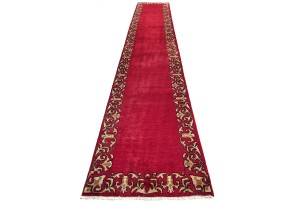 Vintage Fuchsia Rose Classic 2'7X15'4 Tabriz Persian Runner Rug