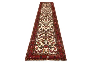 Vintage Cream Geometric 3X11 Heriz Persian Runner Rug