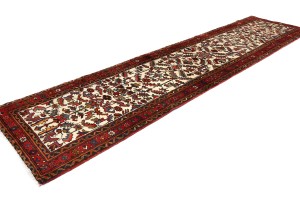 Vintage Cream Geometric 3X11 Heriz Persian Runner Rug