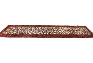 Vintage Cream Geometric 3X11 Heriz Persian Runner Rug