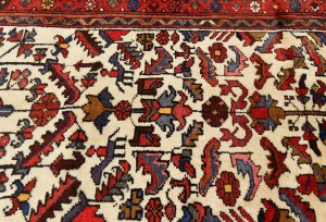 Vintage Cream Geometric 3X11 Heriz Persian Runner Rug