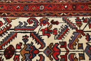 Vintage Cream Geometric 3X11 Heriz Persian Runner Rug