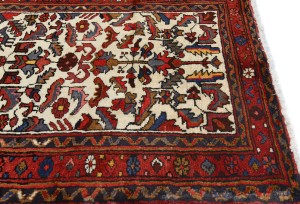 Vintage Cream Geometric 3X11 Heriz Persian Runner Rug