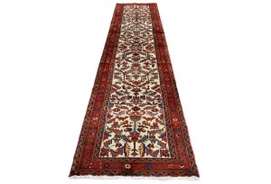 Vintage Cream Geometric 3X11 Heriz Persian Runner Rug