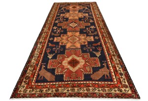 Vintage Tribal Pictorial Geometric 5X11 Meshkin Persian Runner Rug