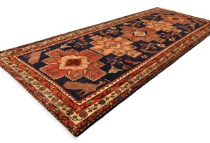 Vintage Tribal Pictorial Geometric 5X11 Meshkin Persian Runner Rug