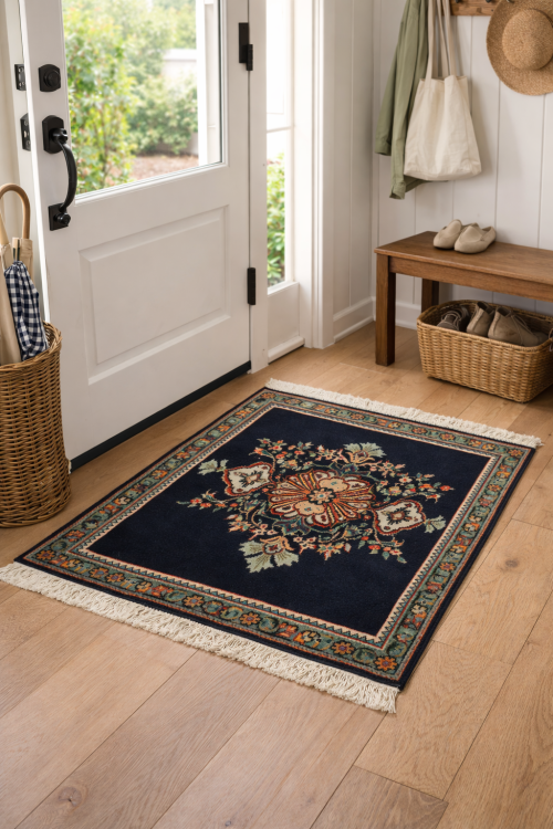 Vintage Dark Purple-navy Classic 2X3 Kashan Persian Rug