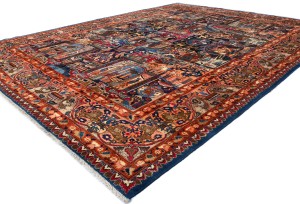 Semi Antique Navy Blue Pictorial 10X13 Kashmar Persian Rug