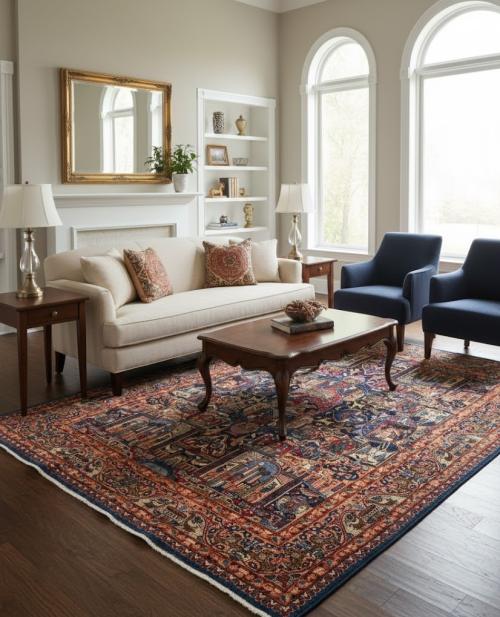 Semi Antique Navy Pictorial 10X13 Kashmar Persian Rug