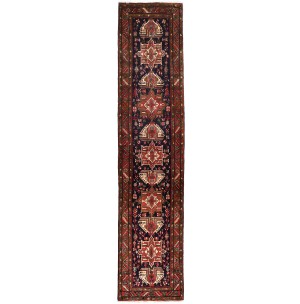 Vintage Geometric Tribal 3'2X14'6 Karajeh Persian Runner Rug