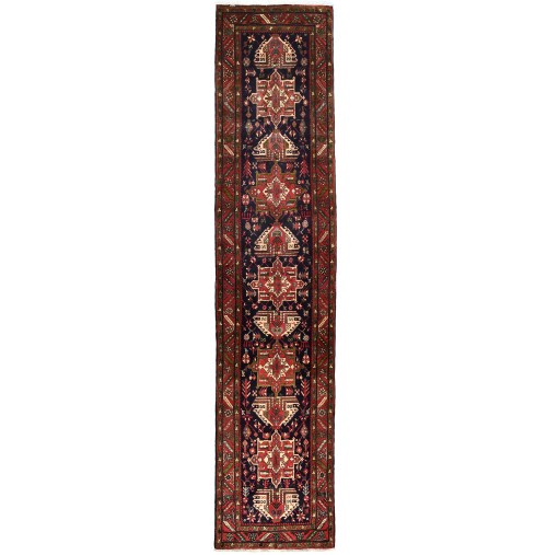Vintage Geometric Tribal 3'2X14'6 Karajeh Persian Runner Rug