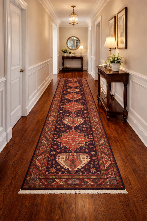 Vintage Geometric Tribal 3'2X14'6 Karajeh Persian Runner Rug