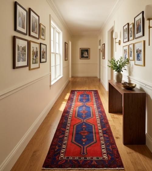 Semi Antique Tribal Red 3'5X9'3 Hamedan Persian Runner Rug