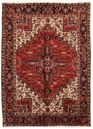 Vintage Red Geometric 7X10 Heriz Persian Oriental Rug