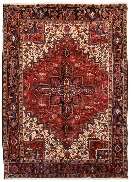 Vintage Red Geometric 7X10 Heriz Persian Oriental Rug