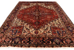 Vintage Red Geometric 7X10 Heriz Persian Oriental Rug