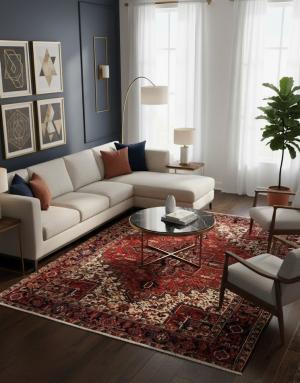 7'3 x 10'0 Hand Knotted Heriz Geometric Persian Wool Rug