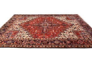 Vintage Red Geometric 7X10 Heriz Persian Oriental Rug