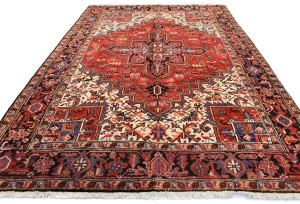 Vintage Red Geometric 7X10 Heriz Persian Oriental Rug