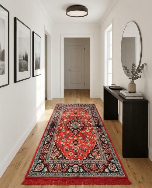 Vintage Red Traditional 3'7X7'0 Kashan Persian Rug