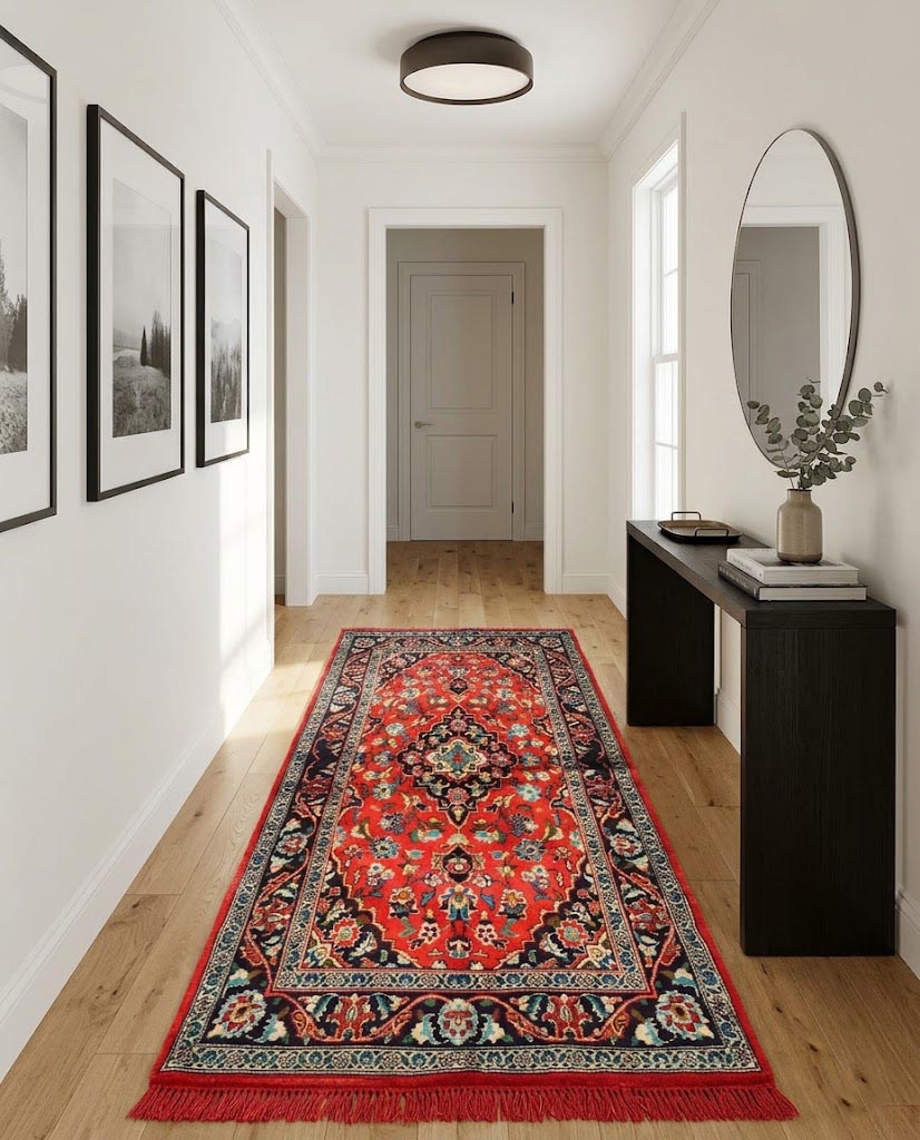 Vintage Red Traditional 3'7X7'0 Kashan Persian Rug - Image 2