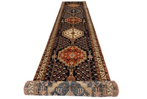 Vintage Purple-navy Tribal 3X18 Meshkin Persian Runner Rug